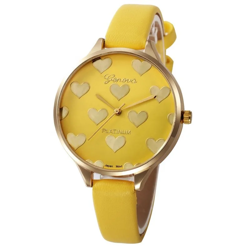 

8233 Wholesale Minimalist Geneva Wrist Watch Quartz Watch Women Smooth Lady Small Heart Belt Watch, 10 colors