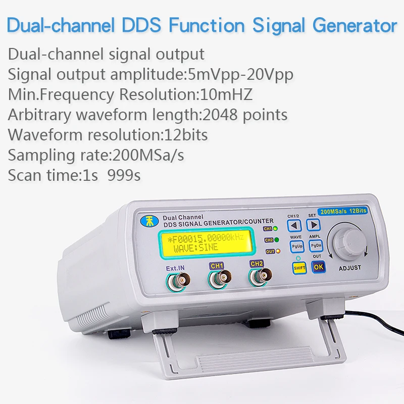 
MHS-5200A 25MHz 200MSa/s DDS Dual Channel Signal Generator USB Function Arbitrary Waveform Frequency Digital Signal Generator 