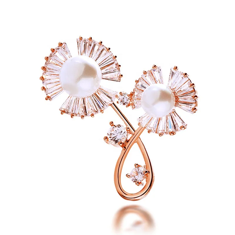 

Fashion copper micro-inlaid zircon suit corsage coat cardigan Korean female pearl brooch