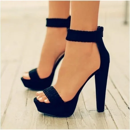 

Europe Fashion New Heel Sandal 2022 Summer Hollow Out Black Women Platform Block Heels