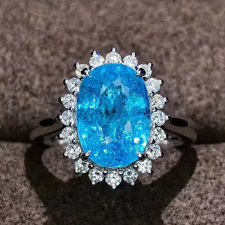 

luxury big stone jewelry with price 18k gold engagement finger ring 3.59ct natural blue paraiba blue tourmaline ring