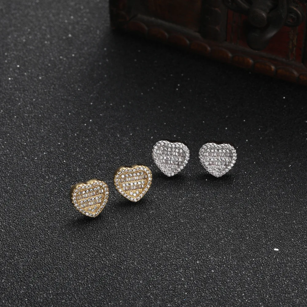 

Hip hop jewelry copper heart shape full of zircon personality earrings INS men and women fashion style
