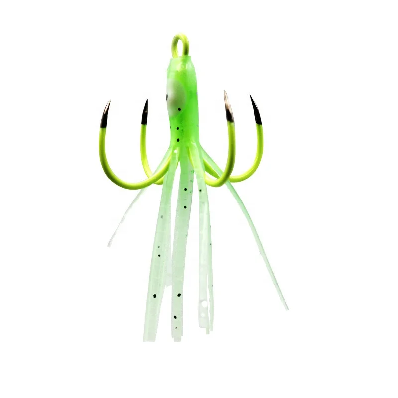 

OEM and on stocks sea fishing four hooks octopus soft lure body luminous octopus iron hook four claw fish hook fishing bait, 3 colors