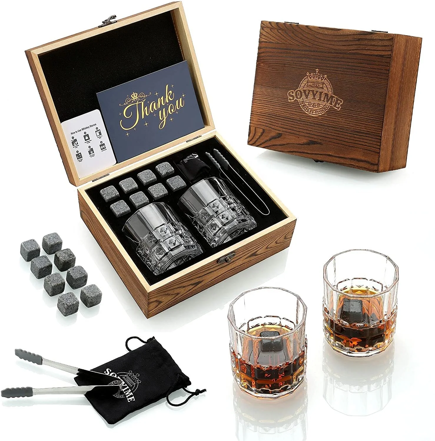 

2023 Reusable Ice Cube Of 8 Pcs Gift Set Whiskey Box Set Wooden Box Gift Set New Whiskey Stones with Glasses