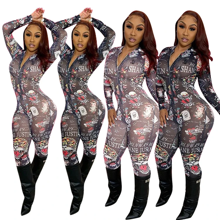 

D96176 jumpsuits women 2021 womens casual jumpsuit floral cartoon letter leotard sports woman one piece