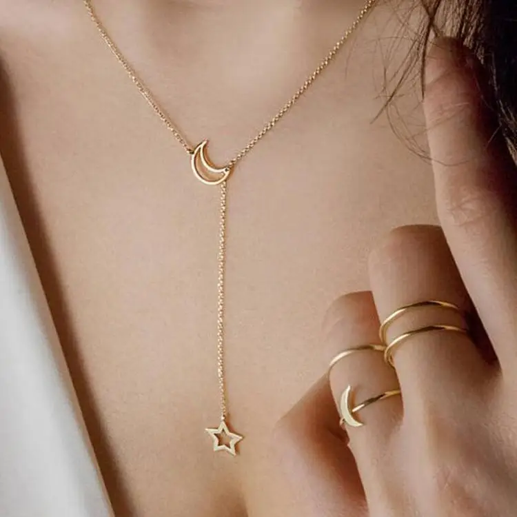 

Fashion Moon Star Pendant Choker clavicle Necklace Gold Alloy Chain Necklace For Women Party Jewelry