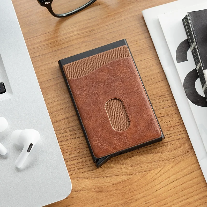 

Vegan Leather Credit Card Holder With Clip Wallet Minimalist Wallet Pop Up
