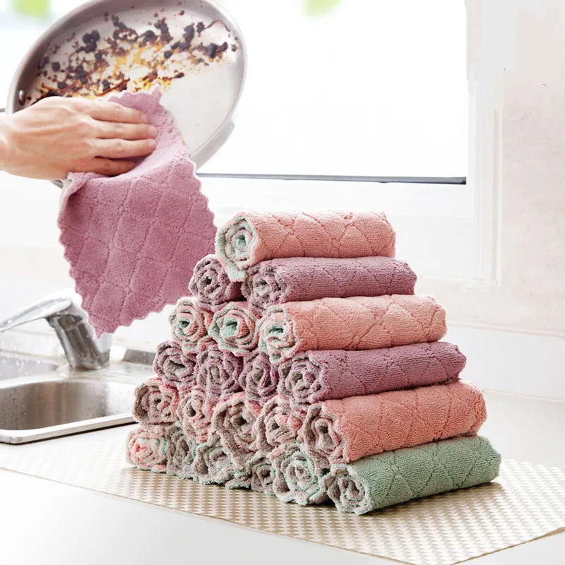 

Kitchen Tools Gadgets Absorbent Microfiber Dish Cloth Tableware Household Cleaning Towel, 4 choices