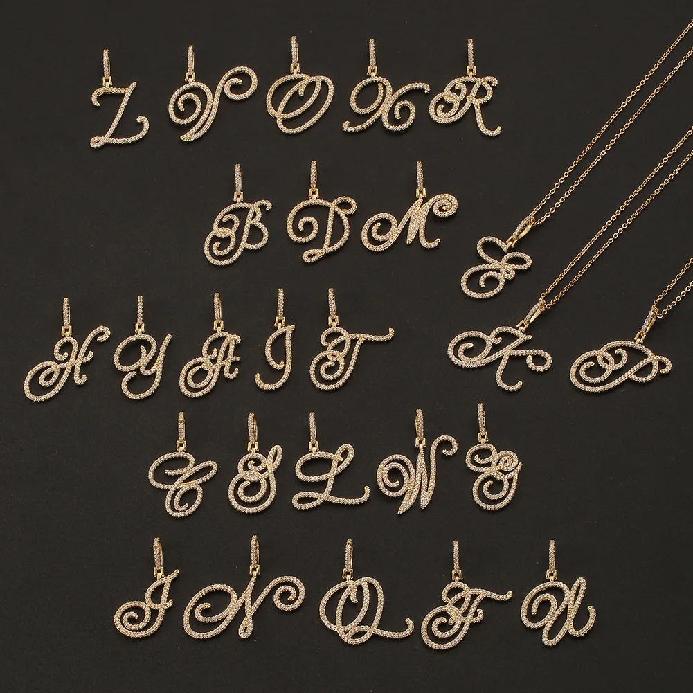 

Luxury Design Personalized Letter A-Z Zirconia Copper Alphabet Initials Brass Necklace Jewelry Chain Women Necklace