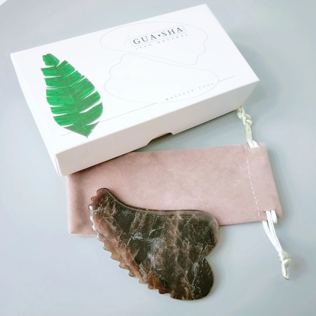 

Natural gua sha board spiky heart smoky quartz guasha scrapping plate massager