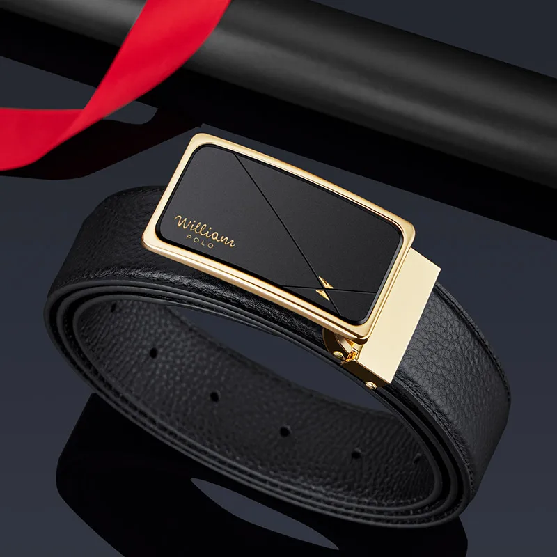 

Factory Wholesale Fashion Business Retail Genuine Leather Men Alloy Buckle Leather Belt Gun Color Gold Casual Gift