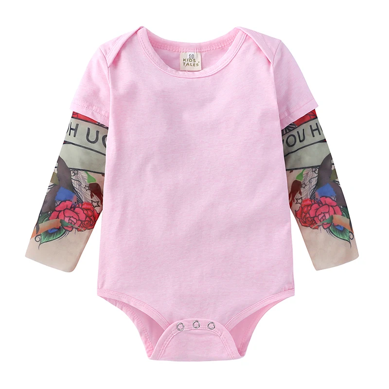 

Rose print mesh long sleeve fashion pink baby clothes bodysuit for girl, 11 colors