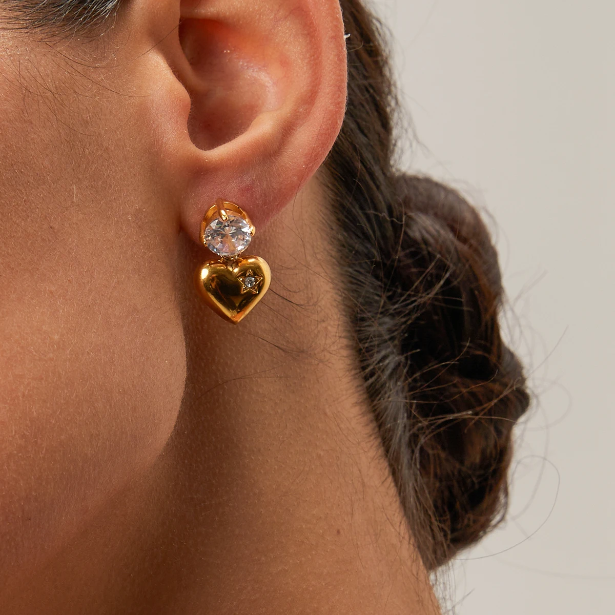 

J&D Waterproof 18K Gold Plated PVD Stainless Steel Heart Star Pendant Cubic Zircon Stud Earring Women