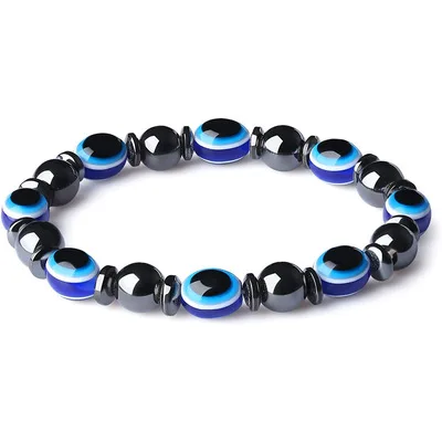 

Hotsales Colorful Hematite Turkish Devil Blue Eye Charm Bracelet Magnetic Hematite Evil Eyes Bracelet
