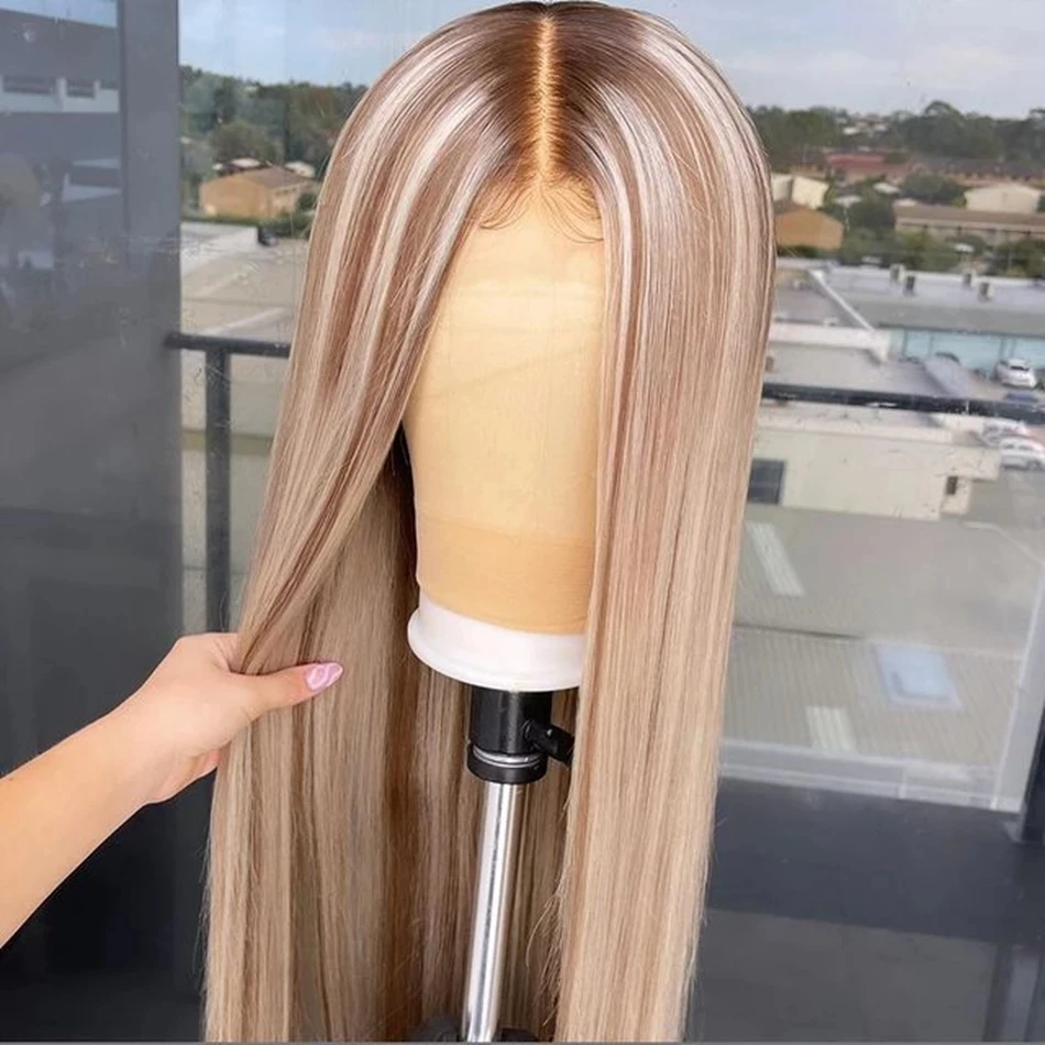 

Highlight Blonde 13x4 Lace Front Remy Human Hair Wigs for Women Transparent Lace 180Density Highlight Blonde Wigs, Natural color lace wig
