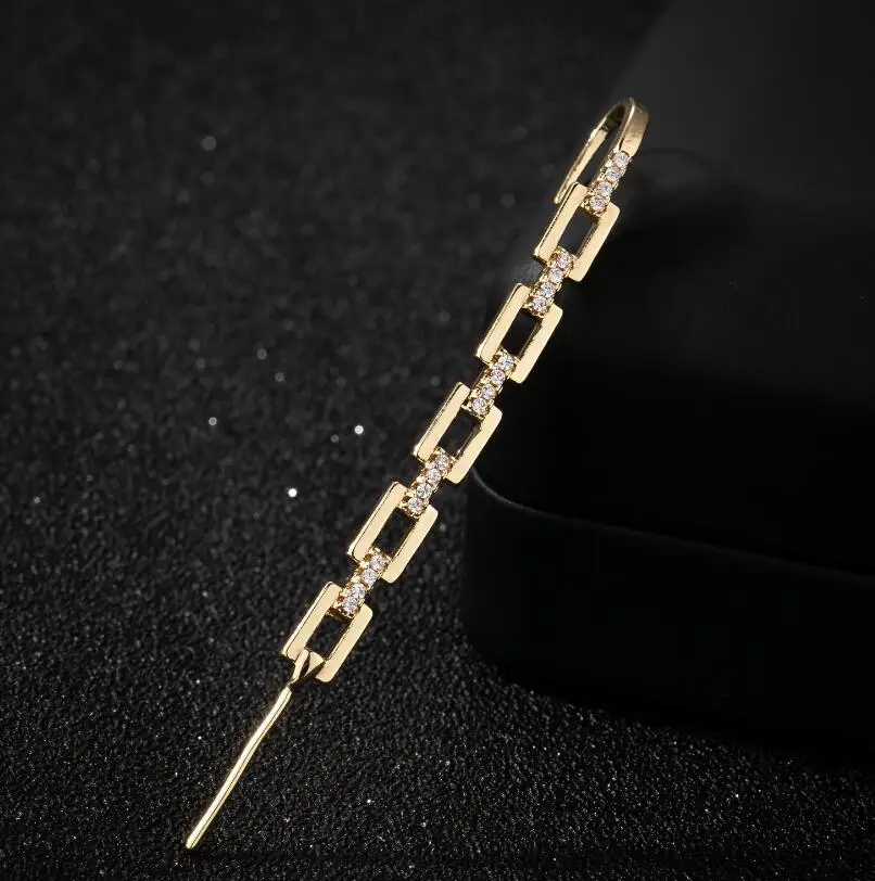 

women jewelry Crawler Hook Stud Earrings Inlaid Zircon Needle Hook Link Chain Ear Wrap Climbers Earrings