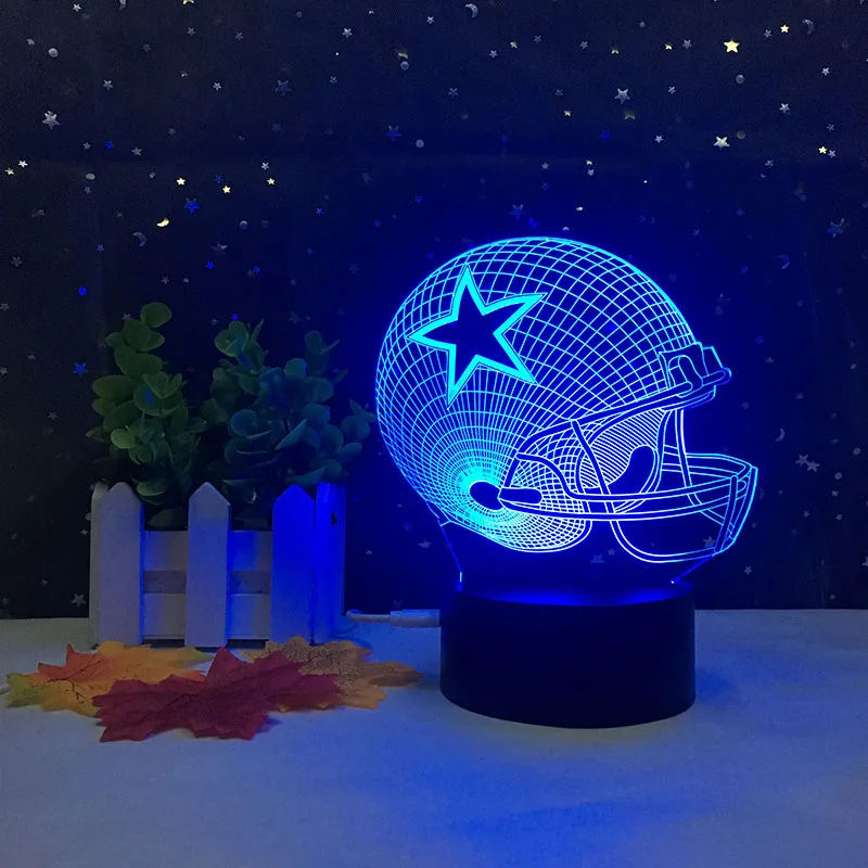 Rugby Cool New 2017 3D Dallas Cowboy Helmet 3D LED Night light Bulb Touch Table 