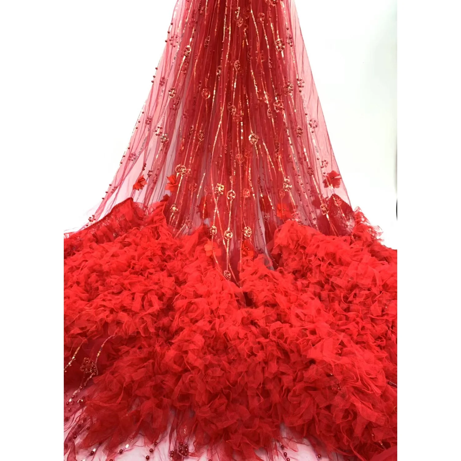 

2021 red sequins feather lace fabric sparkle cloth material wholesale price laces fabrics for women garment, 7 color