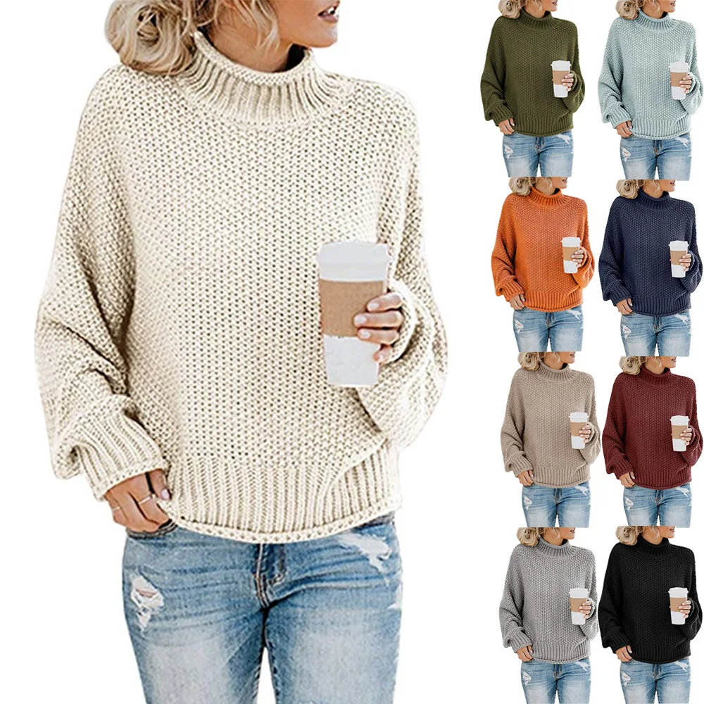 

2020 Autumn And Winter New Women's Knitted Sweater Thick Thread High Neck Pullover Casual Fashion Women's Sweater