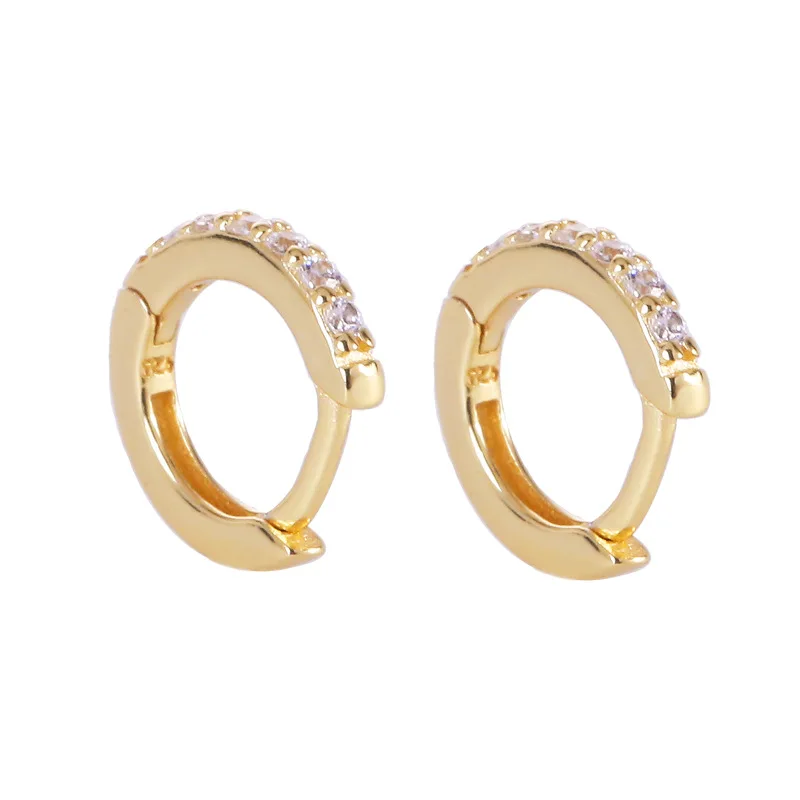 American European fashion 925 sterling silver row drill circle zircon round 925 silver gold plated hoop earrings for women