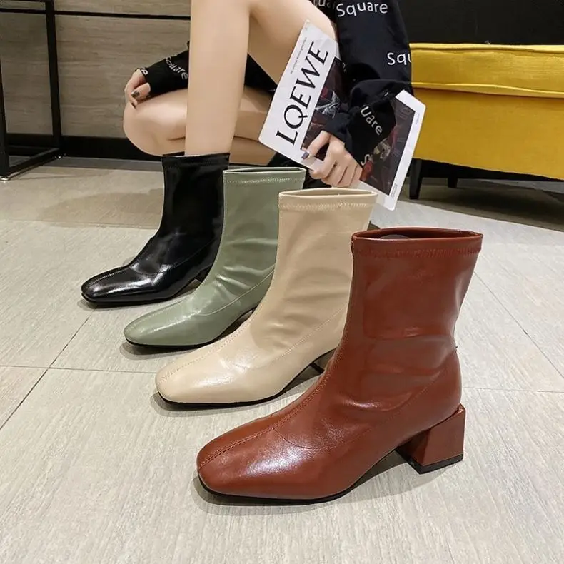 

6635 Winter hot sale female boots ankle shoes heel chunky boots ladies square head thick heel women's fashion boots