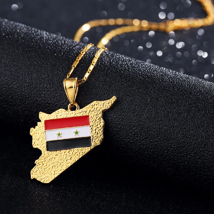 

Wholesale Gold Plated Oil Drop Necklace Country Flags Pendant Charm Syria Map Necklace, Picture