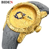 

BIDEN Black Men Watches 3D Engraved Dragon pattern watch