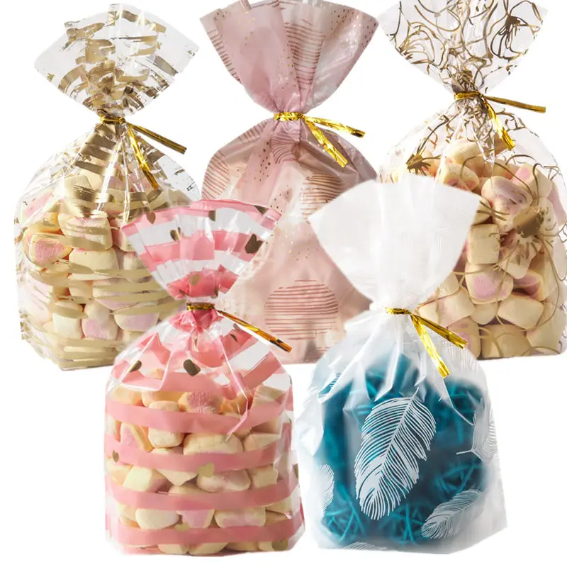 

100pcs Plume Plastic Bag Creative Cookie Candy Bags Wedding Birthday Favors Easter Birthday Party Snack Gift Bag Packaging Gift