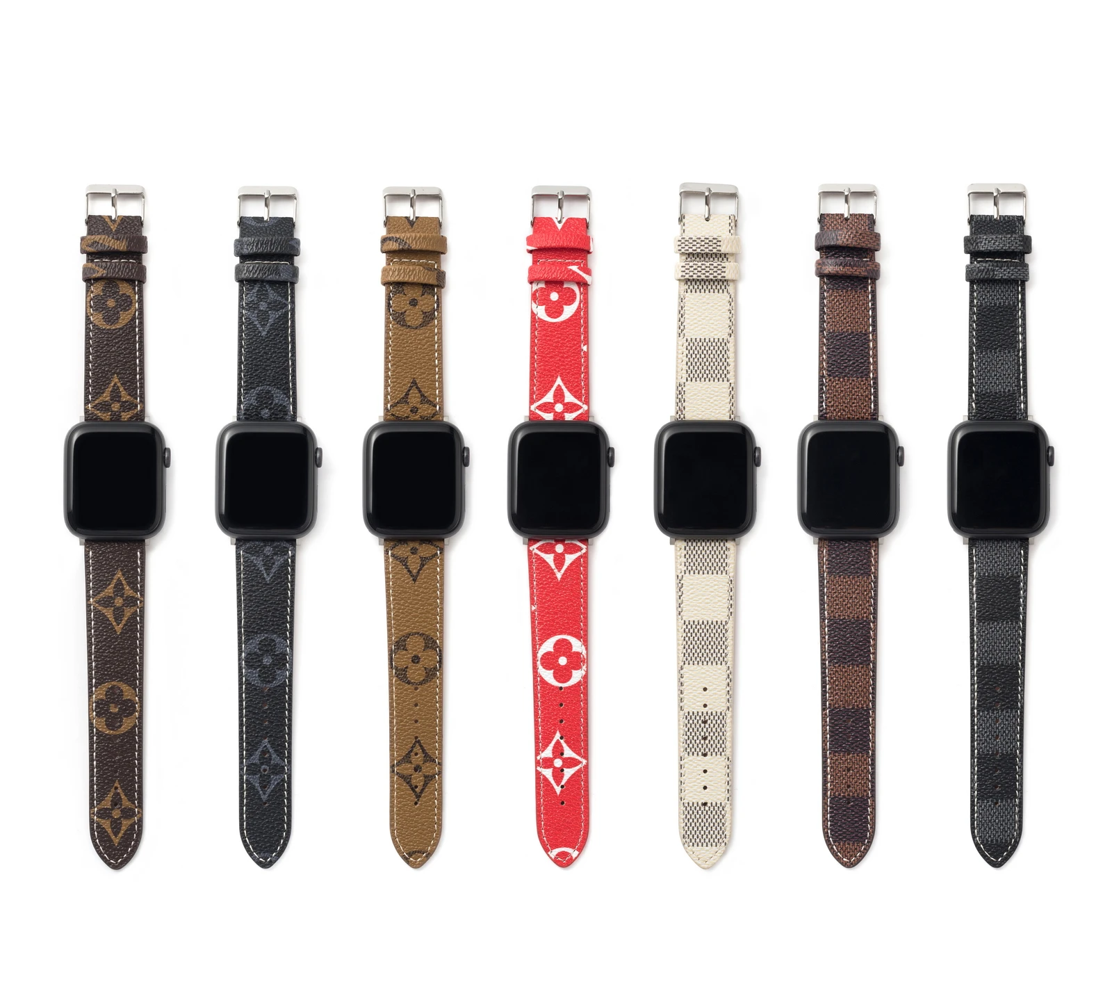 

mens luxury vintage patterned pu leather smart wrist watch band for apple 40 38 42mm 44mm watch band for apple watch 6 5 4 strap, Vintage color