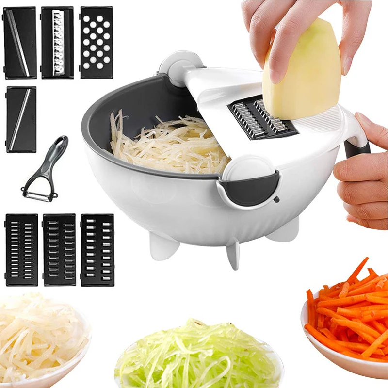 

Vegetables Chopper Veggie Shredder Grater Portable Slicer Kitchen Tool with 8 Dicing Blades, Pink, blue