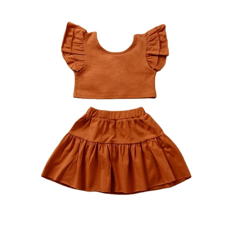 

2020 new style girls frill sleeves shirt and dress two-piece set children girls clothes set