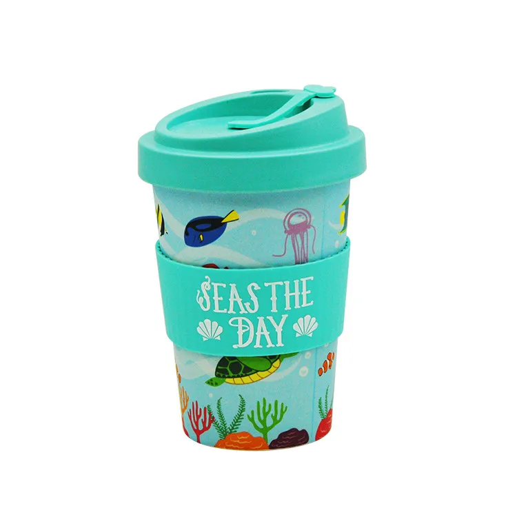 

Mikenda 250/350/450/700ml Eco Friendly Customized Printing Bamboo Fiber Water Drinking Cup To Go Coffee Mug With Lid, Any pantone color