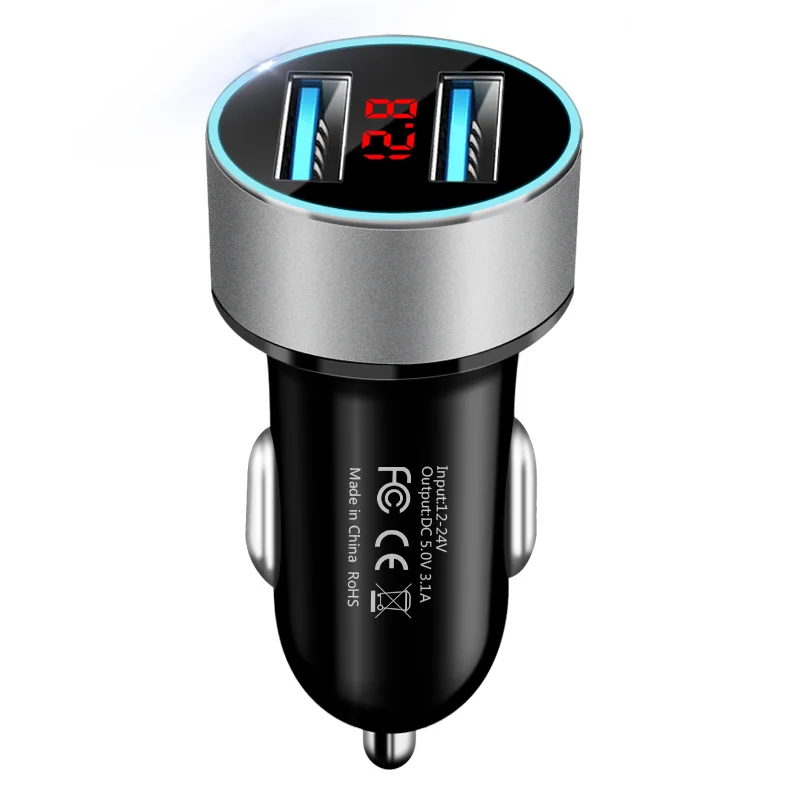 

Hot Selling Mobile Accessories car usb charger Classic LED Light Dual USB Car Charger