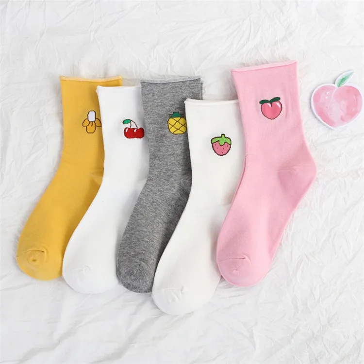 

WIIPU Girl cartoon socks fruit peach strawberry banana cherry pineapple pattern socks cotton personality girl socks