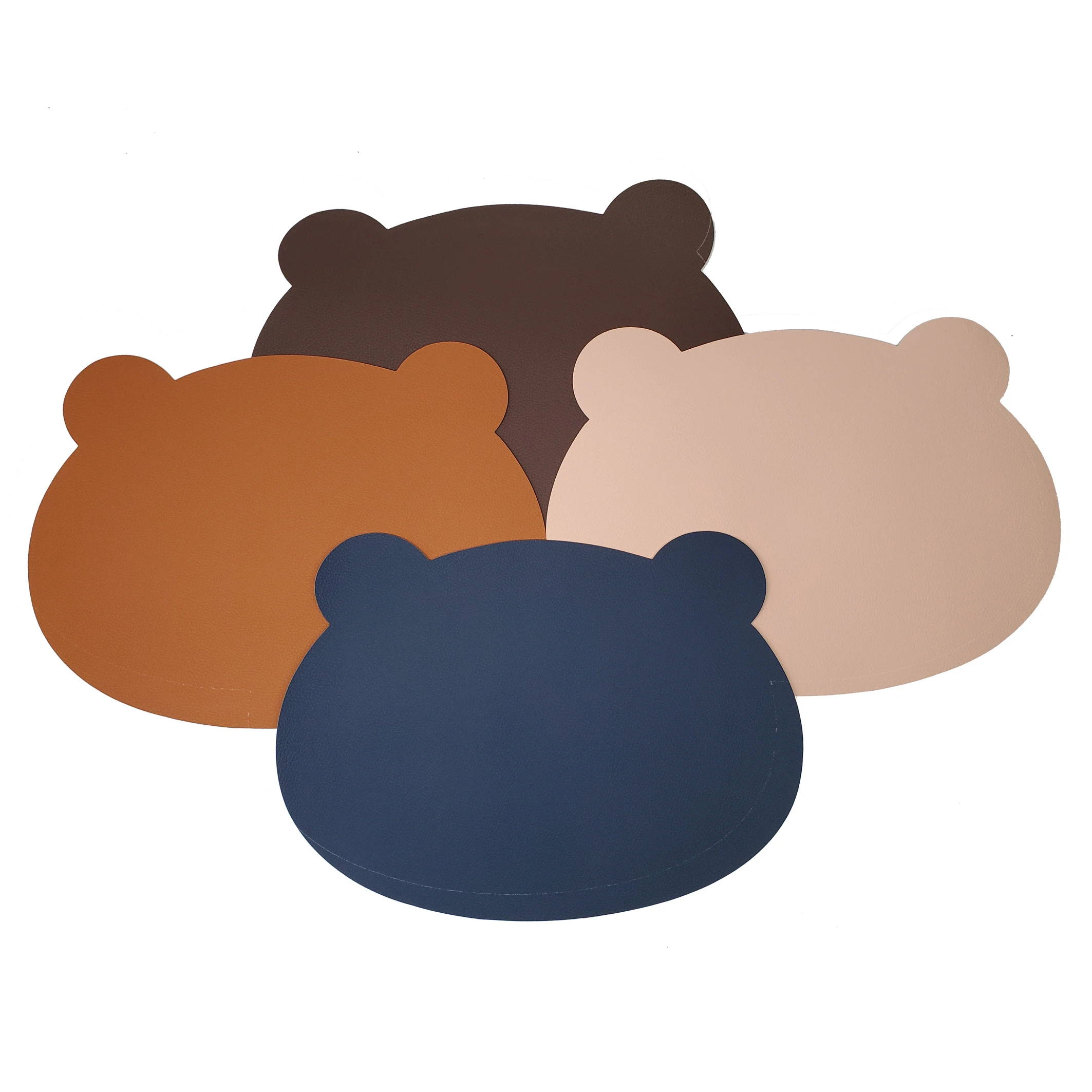 

Tabletex 2022 NEW Arrival hot sell PVC leather placemat Food Grade Bear Shaped Children's Table Mat, Pink+dark grey,brown+black,white+coffee,blue+grey