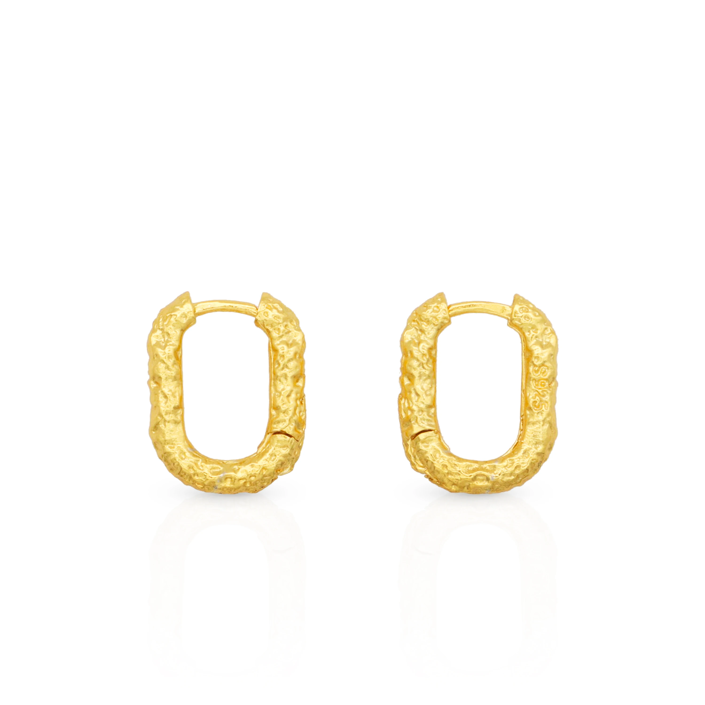 

Chris April fine jewelry 18k gold plated 925 sterling silver minimalist oval hoops organic texture bumpy earrings