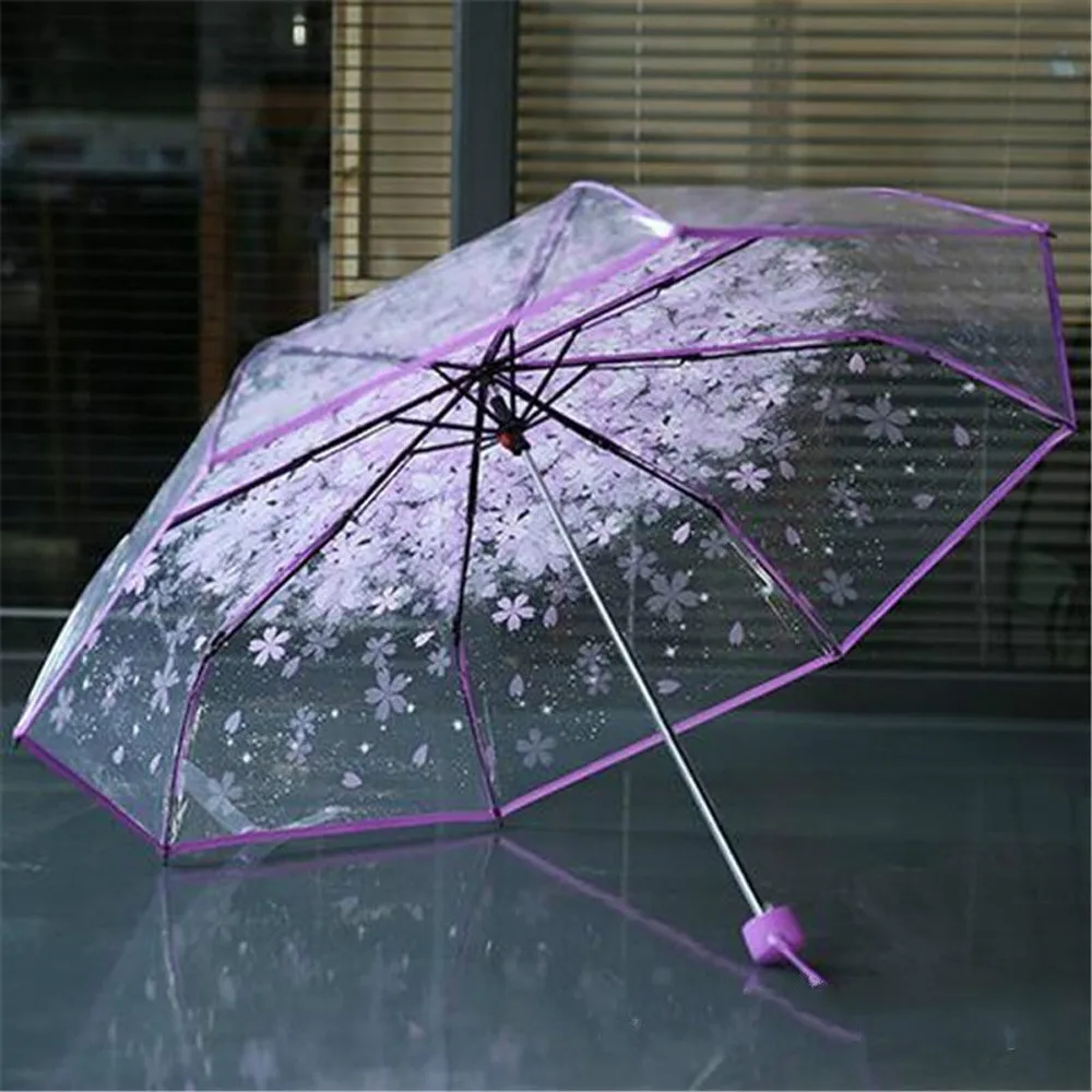 

Transparent Clear Cherry Blossom Mushroom Apollo Sakura 3 Fold women girl's Umbrella