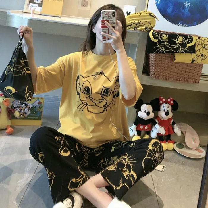 

Short-sleeved trousers pajamas women sweet cartoon round neck pajamas