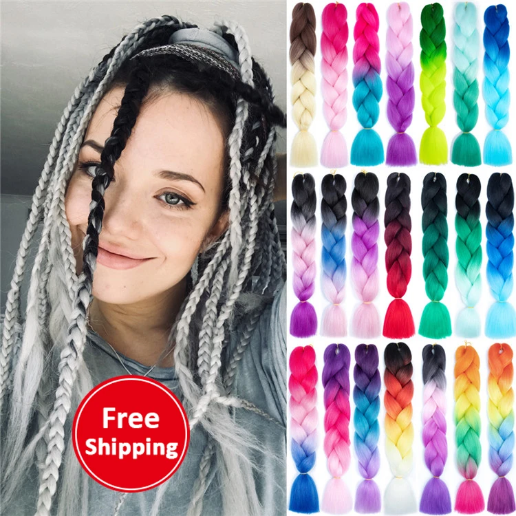 

Free shipping gradient 3 multi color ombre hair braids extensions synthetic jumbo braid