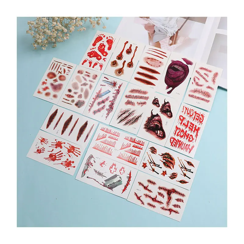 

Wholesale Halloween Tattoo Sticker Terror Wound Bloody Injury Scar Long Lasting Tattoo Waterproof Temporary Tattoo Sticker, Customized