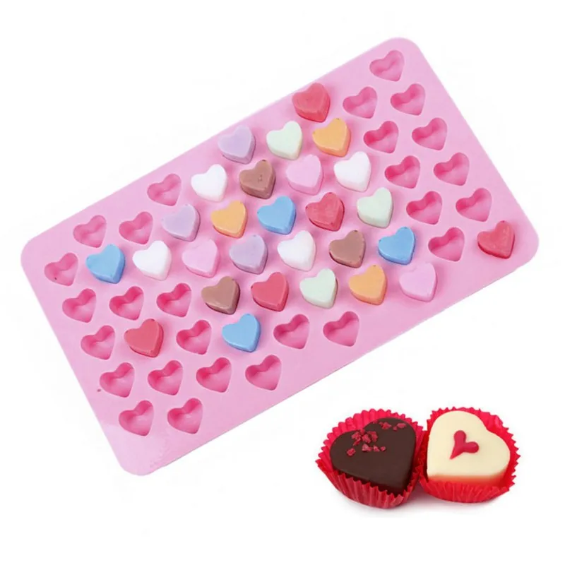 

55 Heart Shaped Silicone Chocolate Mold Candy Cookie Baking Fondant Mold Silicone Heart shape Chocolate Mols Cake Mold, Pink