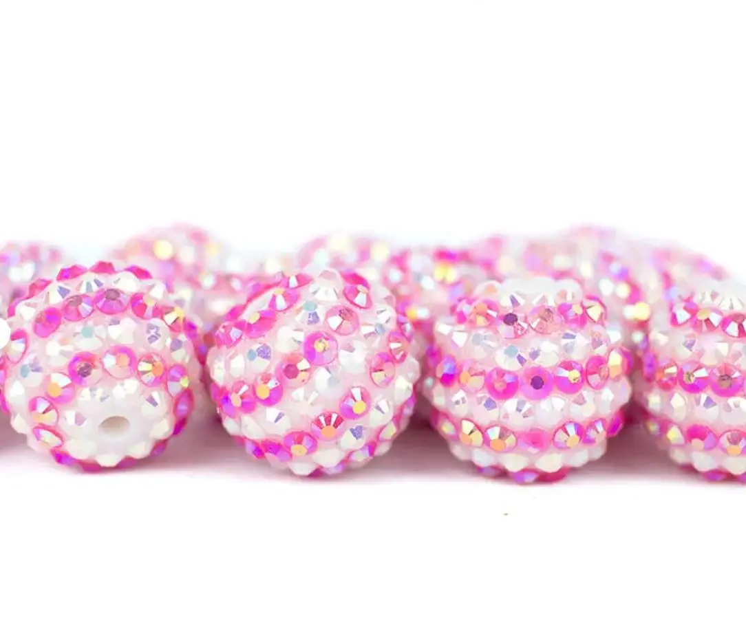 20mm Mixed Color Striped Resin Rhinestone Ball Beads For Kids Bubblegum Necklace Jewelry Making