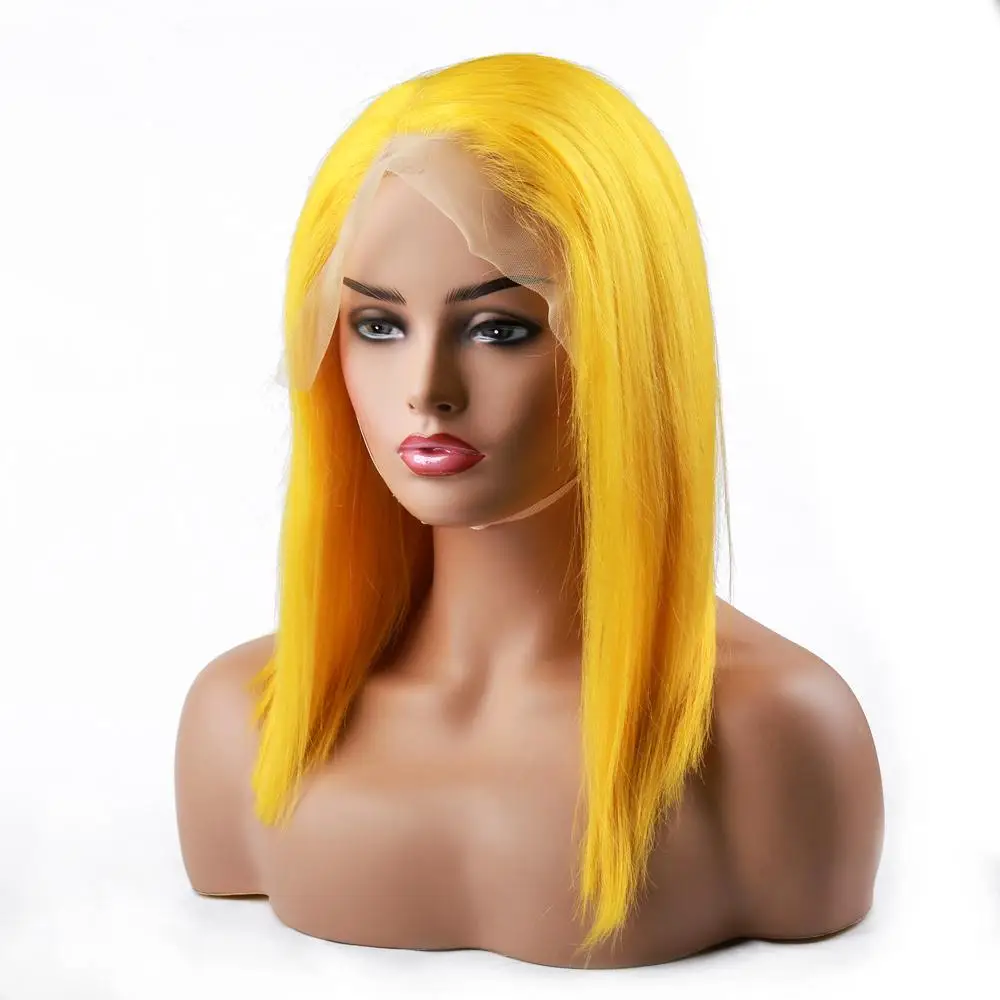 

Spicyhair hot selling yellow lace front wig straight yellow short bob wigs human hair for black women
