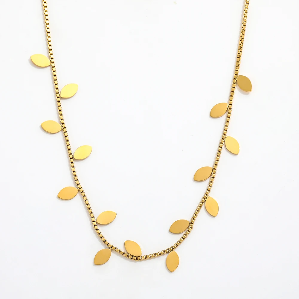 Joolim Spring &Summer Leaf Pendant Stainless Steel Necklace 18k Gold Plated Jewelry Wholesale