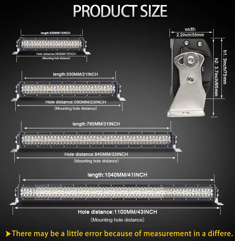 2020 12v 24v Led Light Bars,Dual Color Amber Strobe Off Road 3 Rows