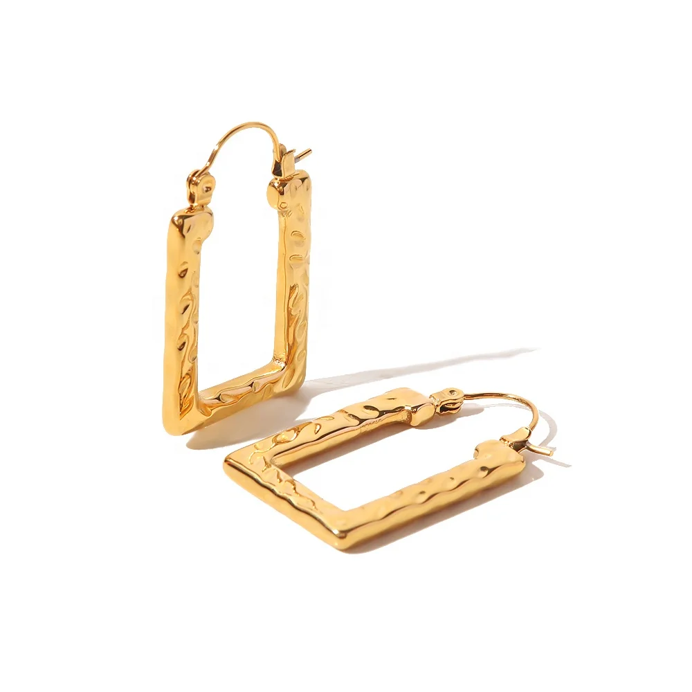 

Irregular Hammered U shape Chunky 18K Gold Plated Stainless Steel Hoop Earrings Women Jewelry
