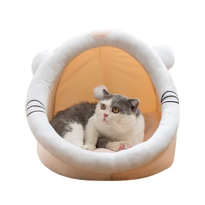 

Semi-enclosed Soft Cat Winter House Cave Pet luxury Nest Kennel deep Sleeping Bed For Small Medium cats bed with hanging ball, Picture showed