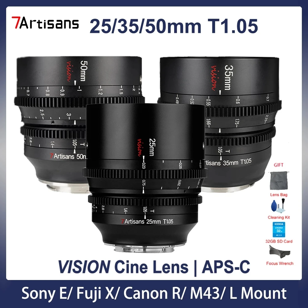 

7artisans 7Artisans 25mm 35mm 50mm T1.05 APS-C Cine Cinematic Lens for Sony E Canon R RF Fuji X M4/3 Leica Sigma Panasonic L