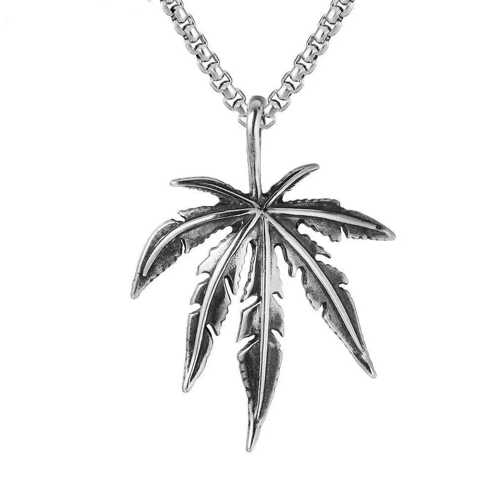 

Trendy Reggae hemp leaf men's Vintage Stainless Steel Pendant Necklace