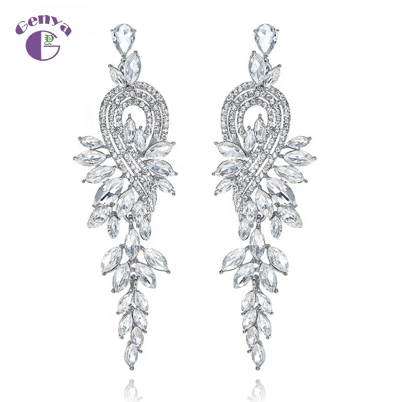 

GENYA NEW Crystal earrings micro-set crystal earrings zircon earrings jewelry, As picture